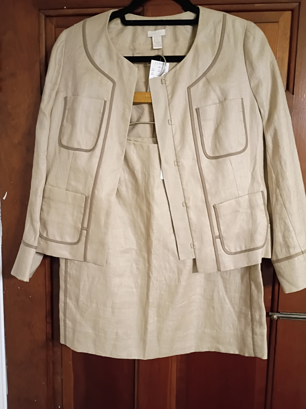 J. Crews Linen-Blend Tan Jacket with Piped Trim Set Size 2